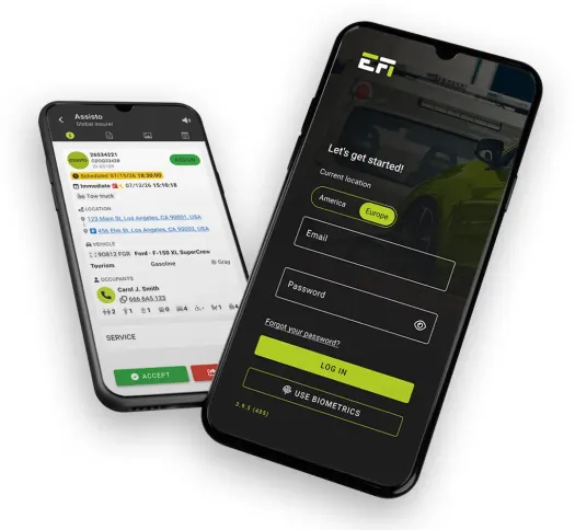 Mobile phone with the EFI Tow application