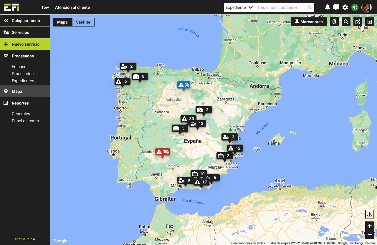 Agrupación de elementos en el mapa mediante el zoom aplicado.
