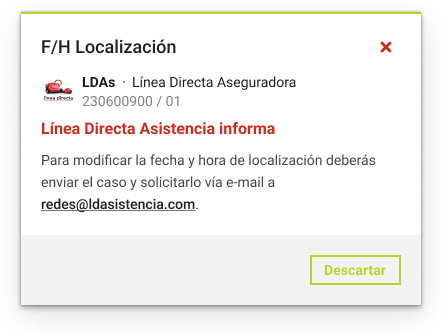Ventana de desbloqueo de F/H Localización de Línea Direacta Asistencia.