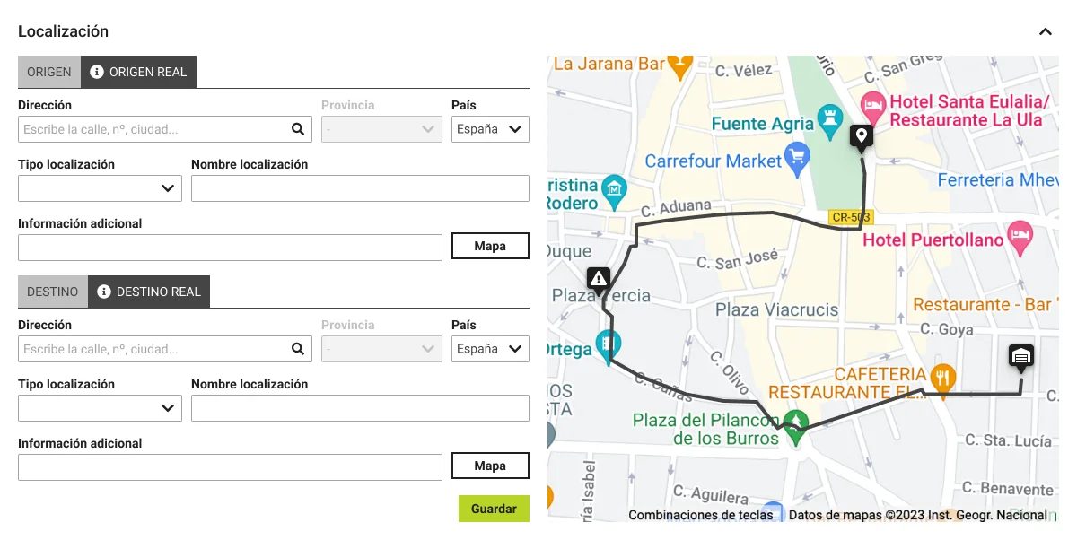 Edición de direcciones siempre disponible.