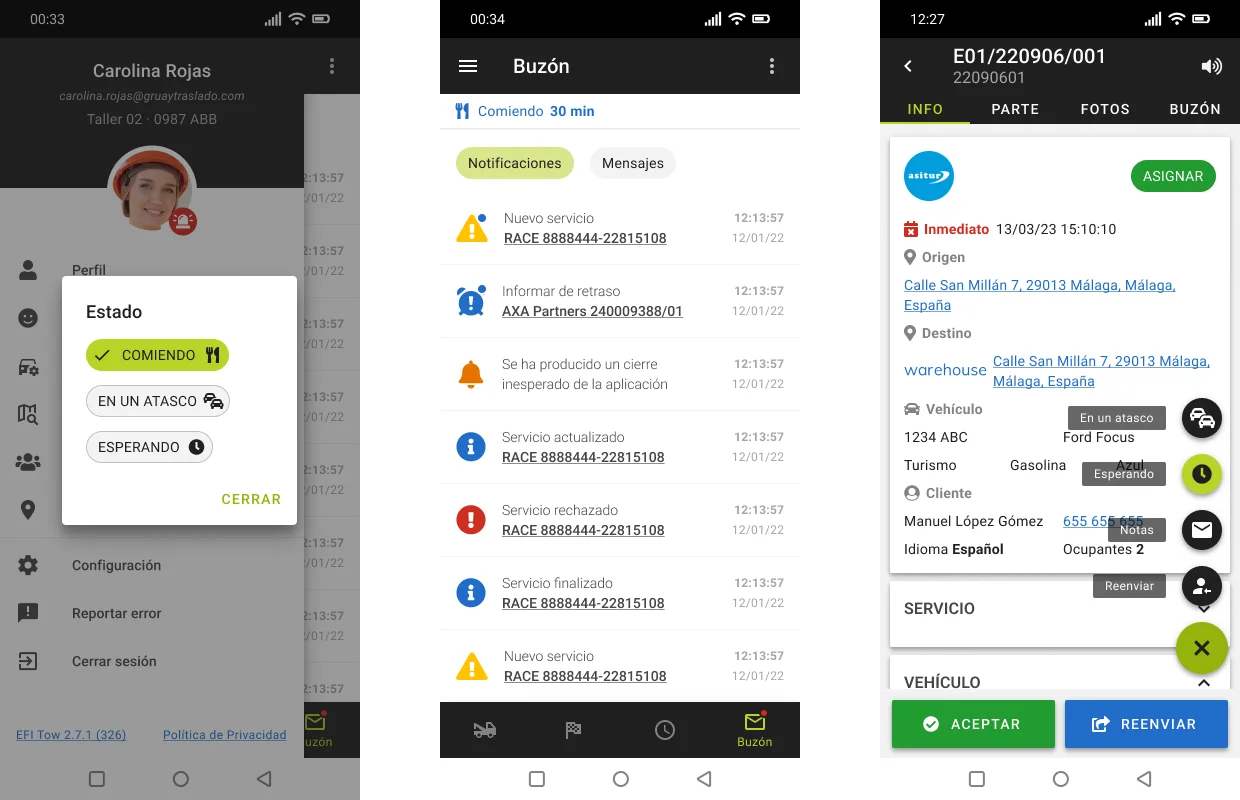 Pantallas de nuestra aplicación Android con la configuración de estados activa.