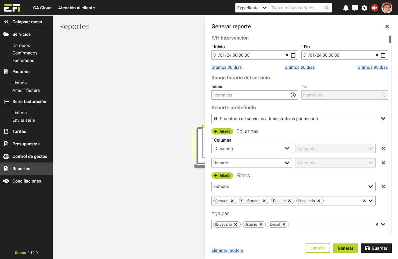 Reportes personalizables en GA Cloud.