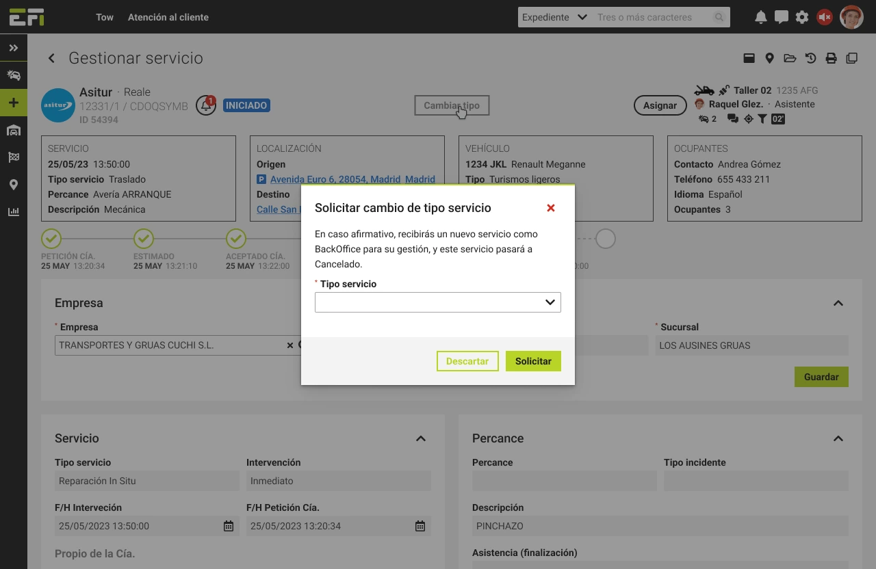 Solicitud de cambio de tipo de servicio